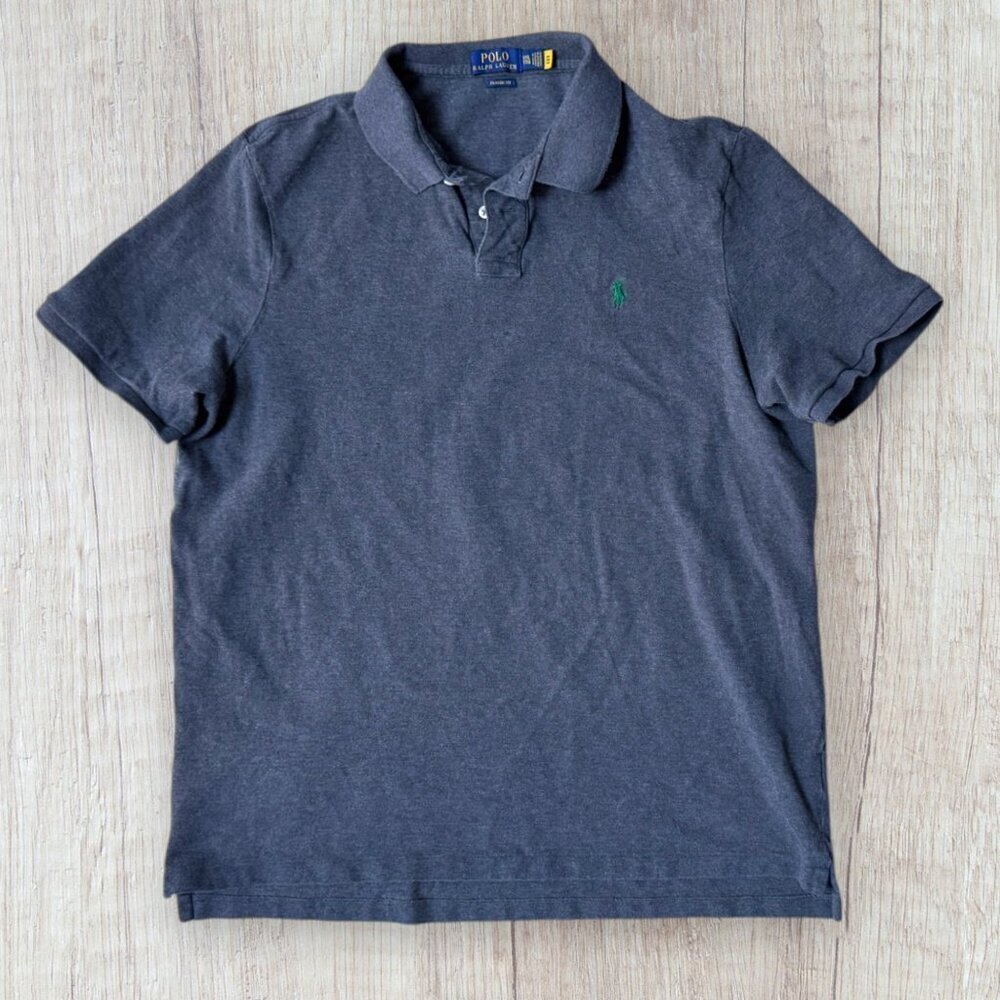 POLO Ralph Lauren Charcoal Gray Blue Label Pique Green Embroidered Shirt XXL
